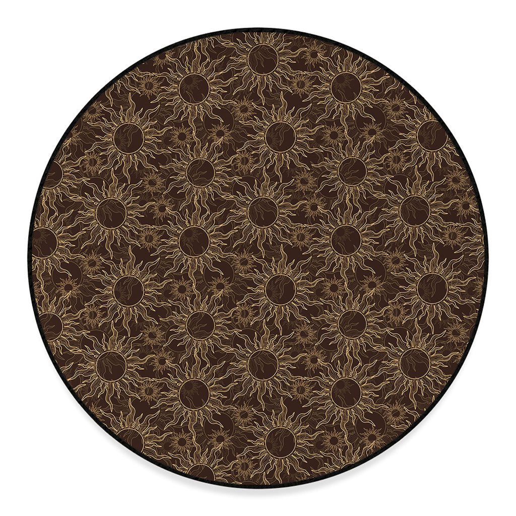 Vintage Sun Pattern Print Round Floor Mat