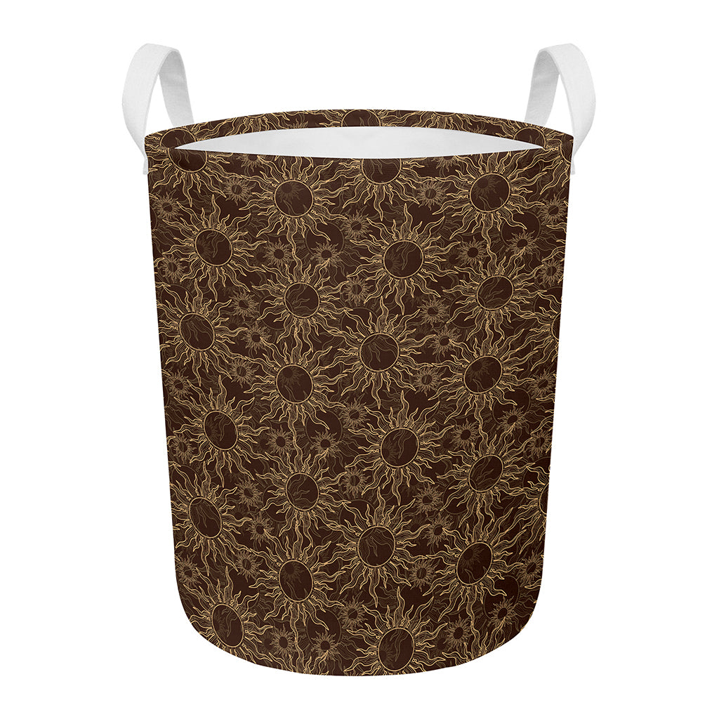 Vintage Sun Pattern Print Round Laundry Basket