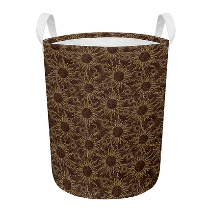Vintage Sun Pattern Print Round Laundry Basket