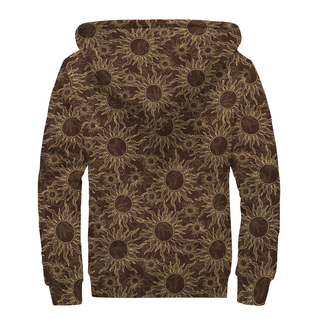 Vintage Sun Pattern Print Sherpa Lined Zip Up Hoodie