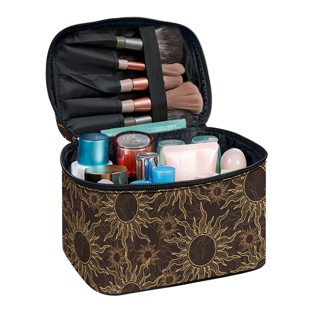 Vintage Sun Pattern Print Travel Makeup Bag