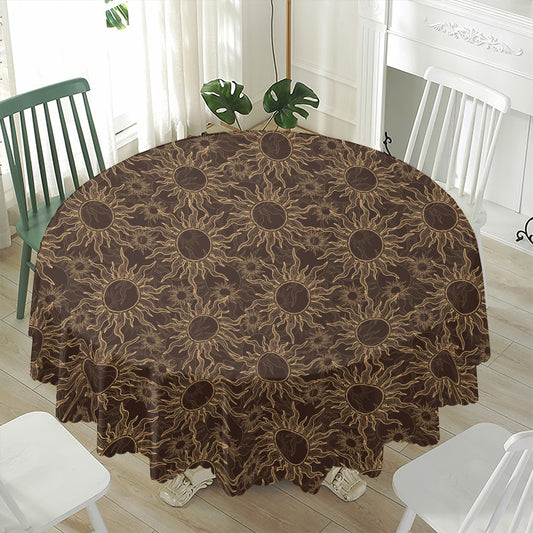 Vintage Sun Pattern Print Waterproof Round Tablecloth
