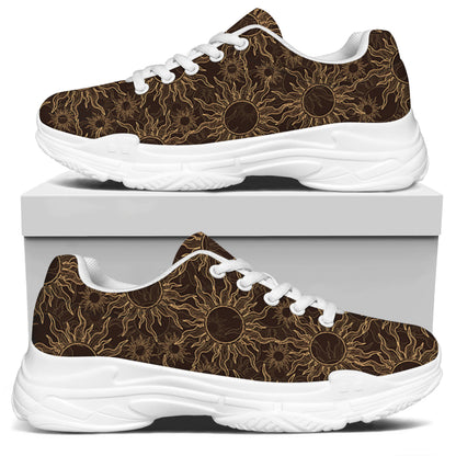 Vintage Sun Pattern Print White Chunky Shoes
