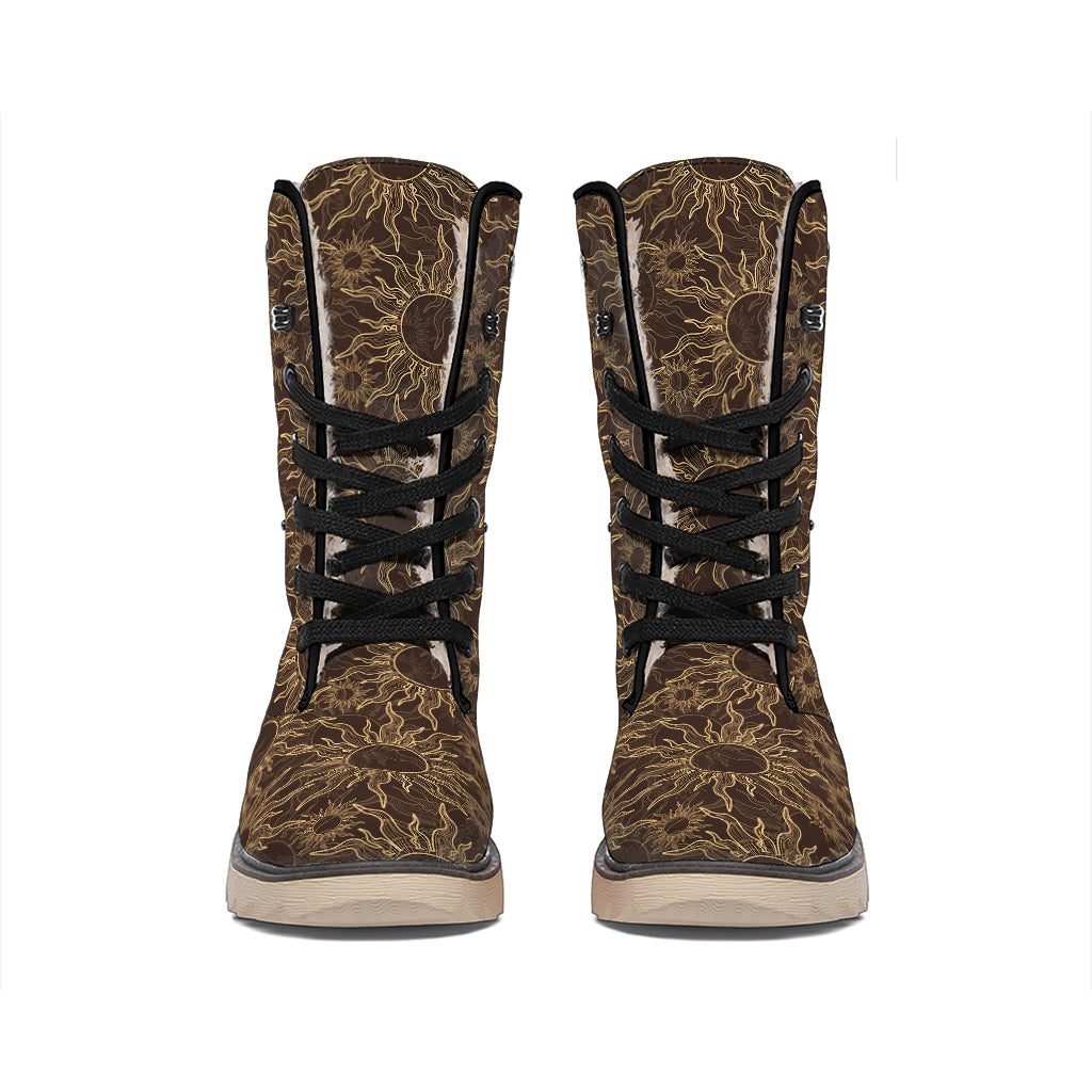 Vintage Sun Pattern Print Winter Boots