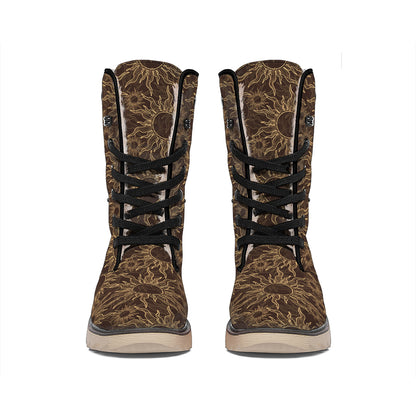 Vintage Sun Pattern Print Winter Boots