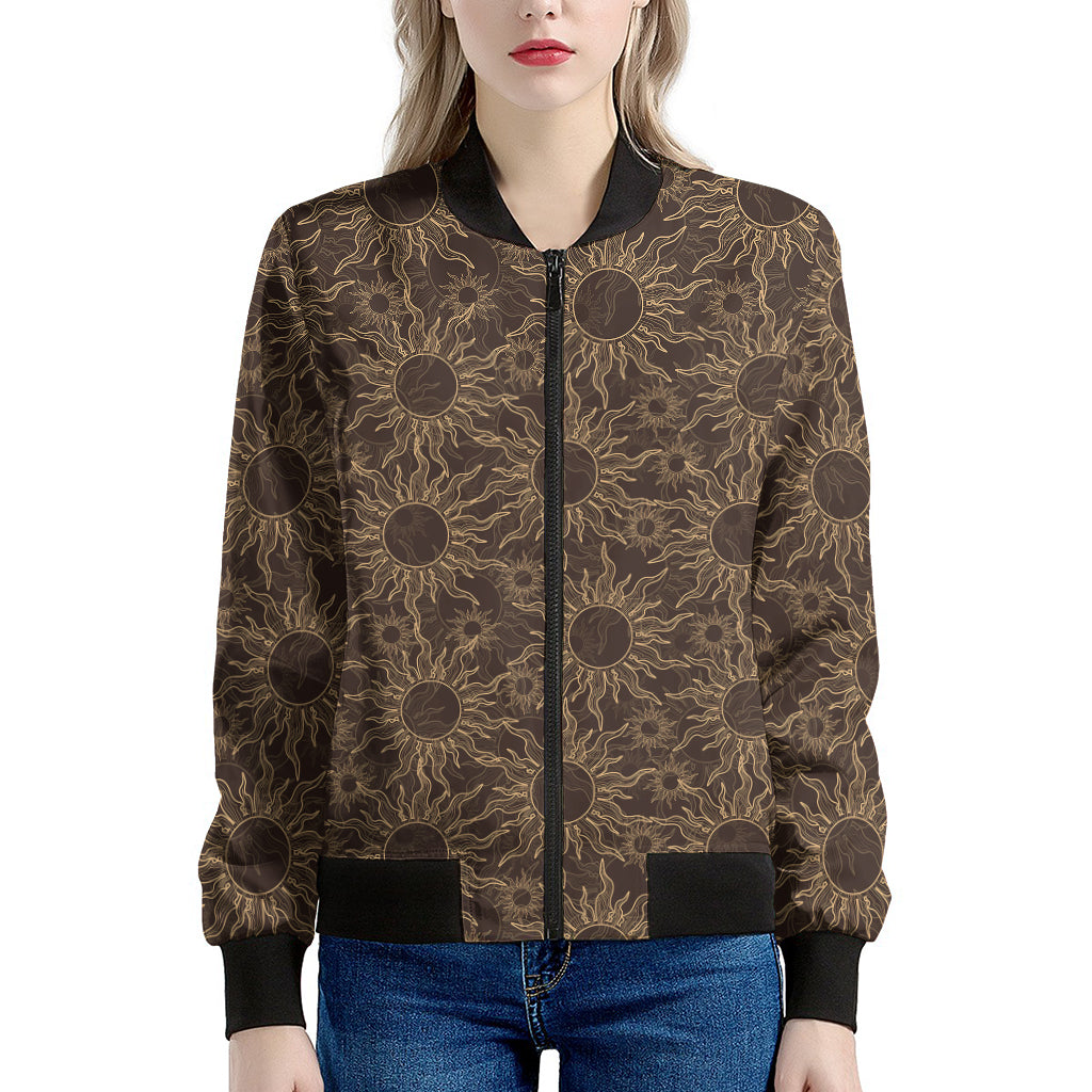 Vintage Sun Pattern Print Women's Bomber Jacket