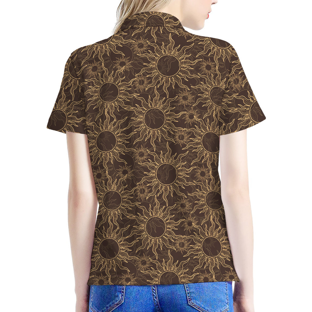 Vintage Sun Pattern Print Women's Polo Shirt