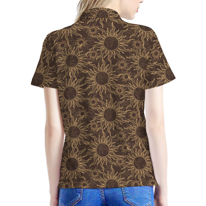 Vintage Sun Pattern Print Women's Polo Shirt