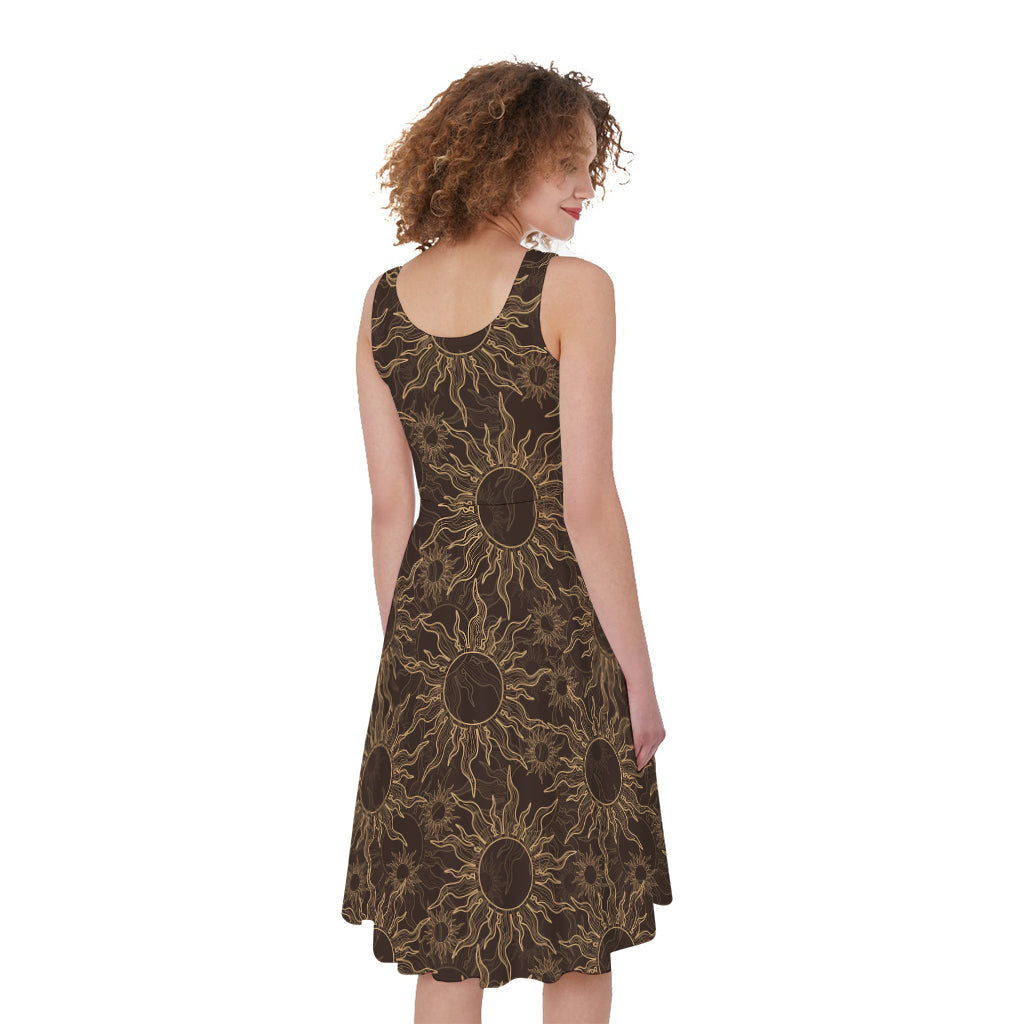 Vintage Sun Pattern Print Women's Sleeveless Dress