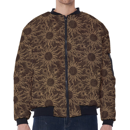 Vintage Sun Pattern Print Zip Sleeve Bomber Jacket