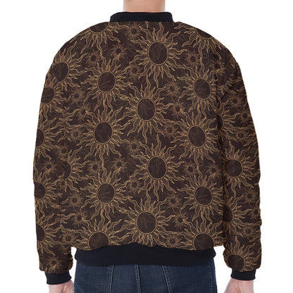 Vintage Sun Pattern Print Zip Sleeve Bomber Jacket