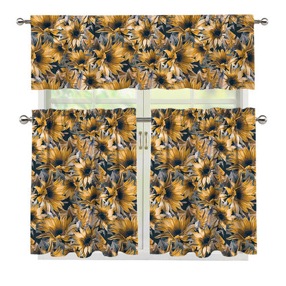 Vintage Sunflower Pattern Print 3 Piece Kitchen Curtains