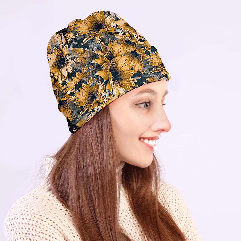 Vintage Sunflower Pattern Print Beanie