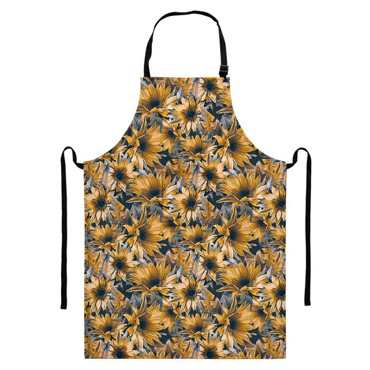 Vintage Sunflower Pattern Print Bib Apron With Pocket