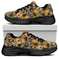 Vintage Sunflower Pattern Print Black Chunky Shoes