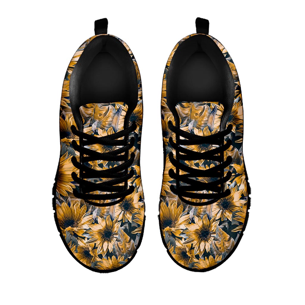 Vintage Sunflower Pattern Print Black Running Shoes