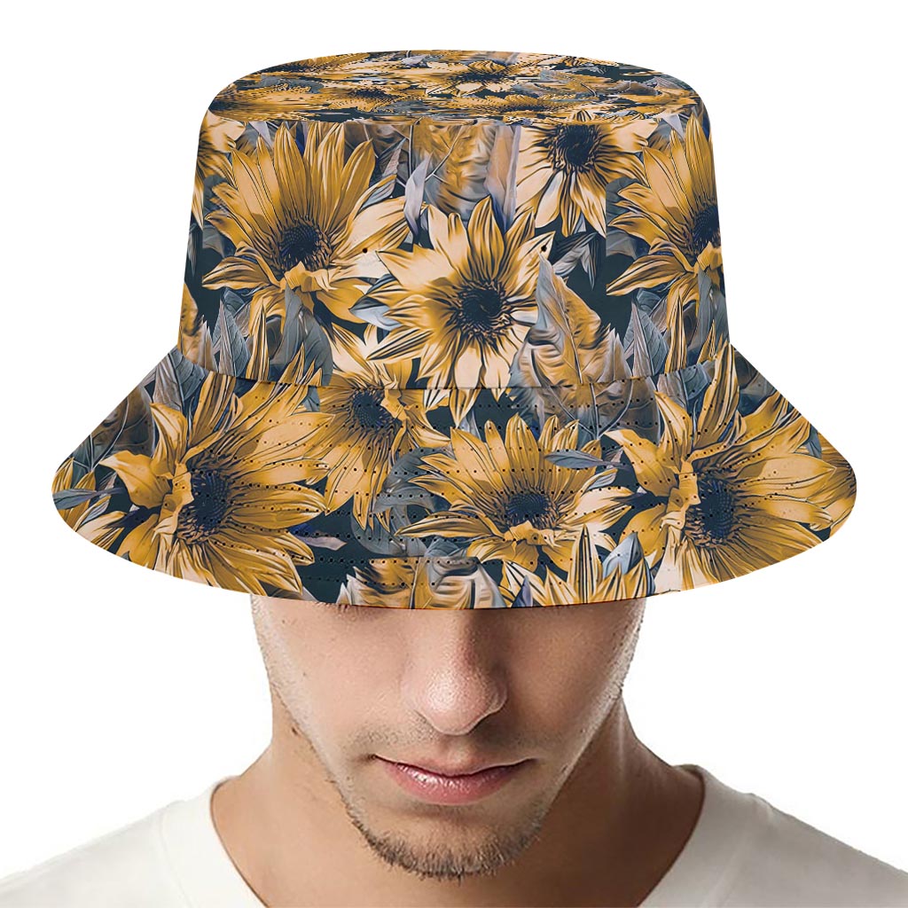 Vintage Sunflower Pattern Print Bucket Hat
