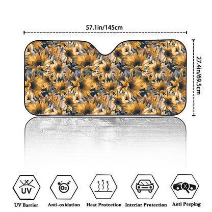 Vintage Sunflower Pattern Print Car Windshield Sun Shade