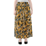 Vintage Sunflower Pattern Print Chiffon Maxi Skirt