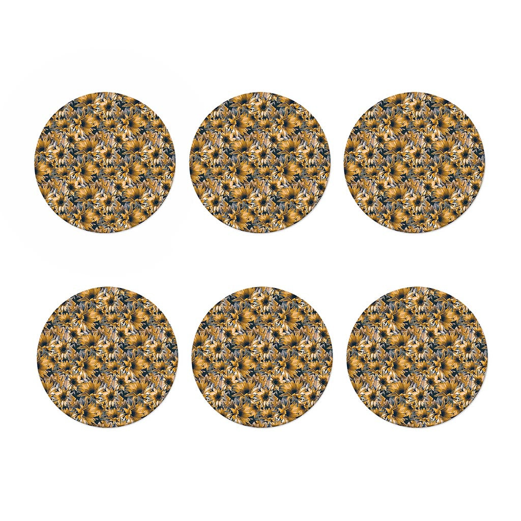 Vintage Sunflower Pattern Print Coaster Set