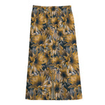 Vintage Sunflower Pattern Print Cotton Front Slit Maxi Skirt