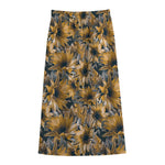 Vintage Sunflower Pattern Print Cotton Front Slit Maxi Skirt
