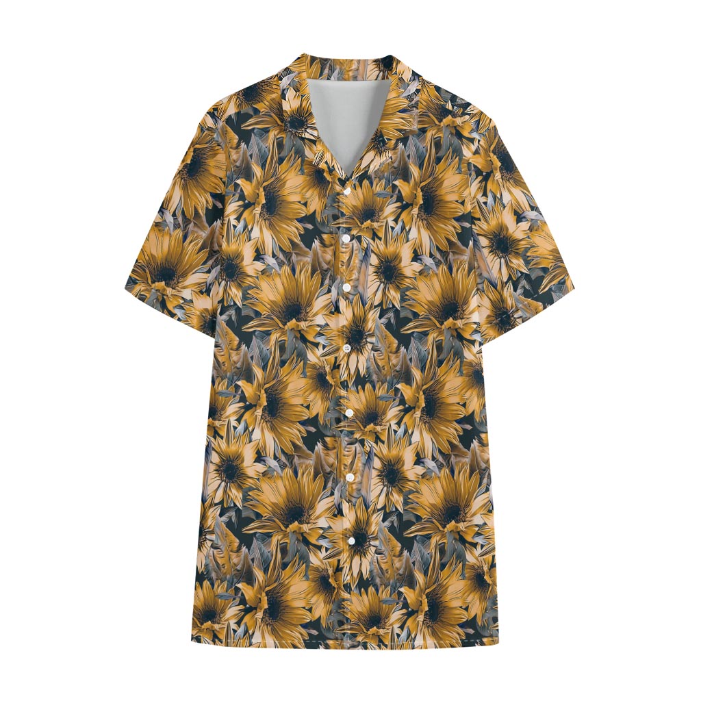 Vintage Sunflower Pattern Print Cotton Hawaiian Shirt