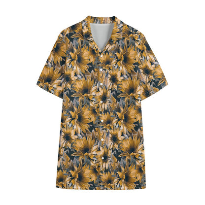 Vintage Sunflower Pattern Print Cotton Hawaiian Shirt