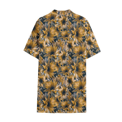 Vintage Sunflower Pattern Print Cotton Hawaiian Shirt
