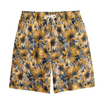 Vintage Sunflower Pattern Print Cotton Shorts