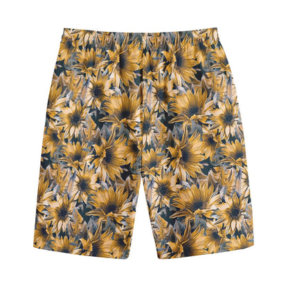 Vintage Sunflower Pattern Print Cotton Shorts