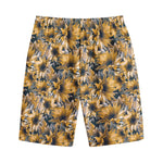 Vintage Sunflower Pattern Print Cotton Shorts
