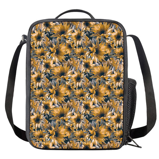 Vintage Sunflower Pattern Print Crossbody Lunch Bag