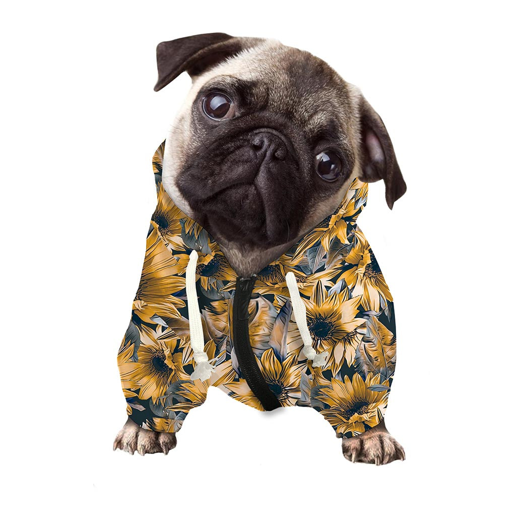 Vintage Sunflower Pattern Print Dog Zip Up Hoodie