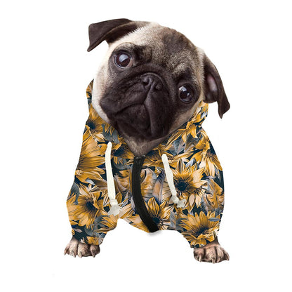 Vintage Sunflower Pattern Print Dog Zip Up Hoodie