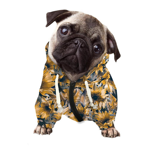 Vintage Sunflower Pattern Print Dog Zip Up Hoodie