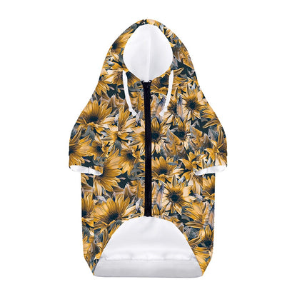 Vintage Sunflower Pattern Print Dog Zip Up Hoodie