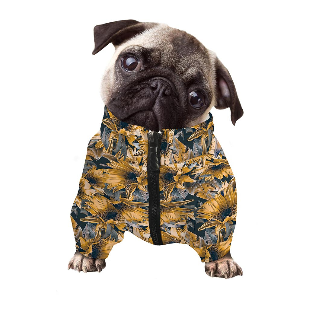 Vintage Sunflower Pattern Print Dog Zip Up Jacket