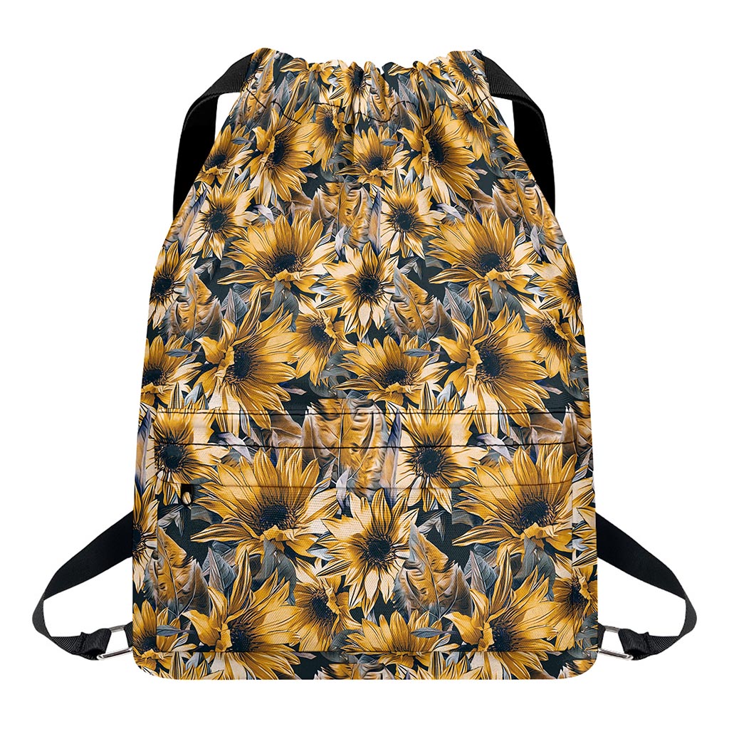 Vintage Sunflower Pattern Print Drawstring Backpack