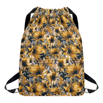 Vintage Sunflower Pattern Print Drawstring Backpack