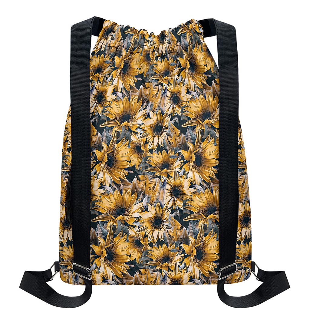 Vintage Sunflower Pattern Print Drawstring Backpack