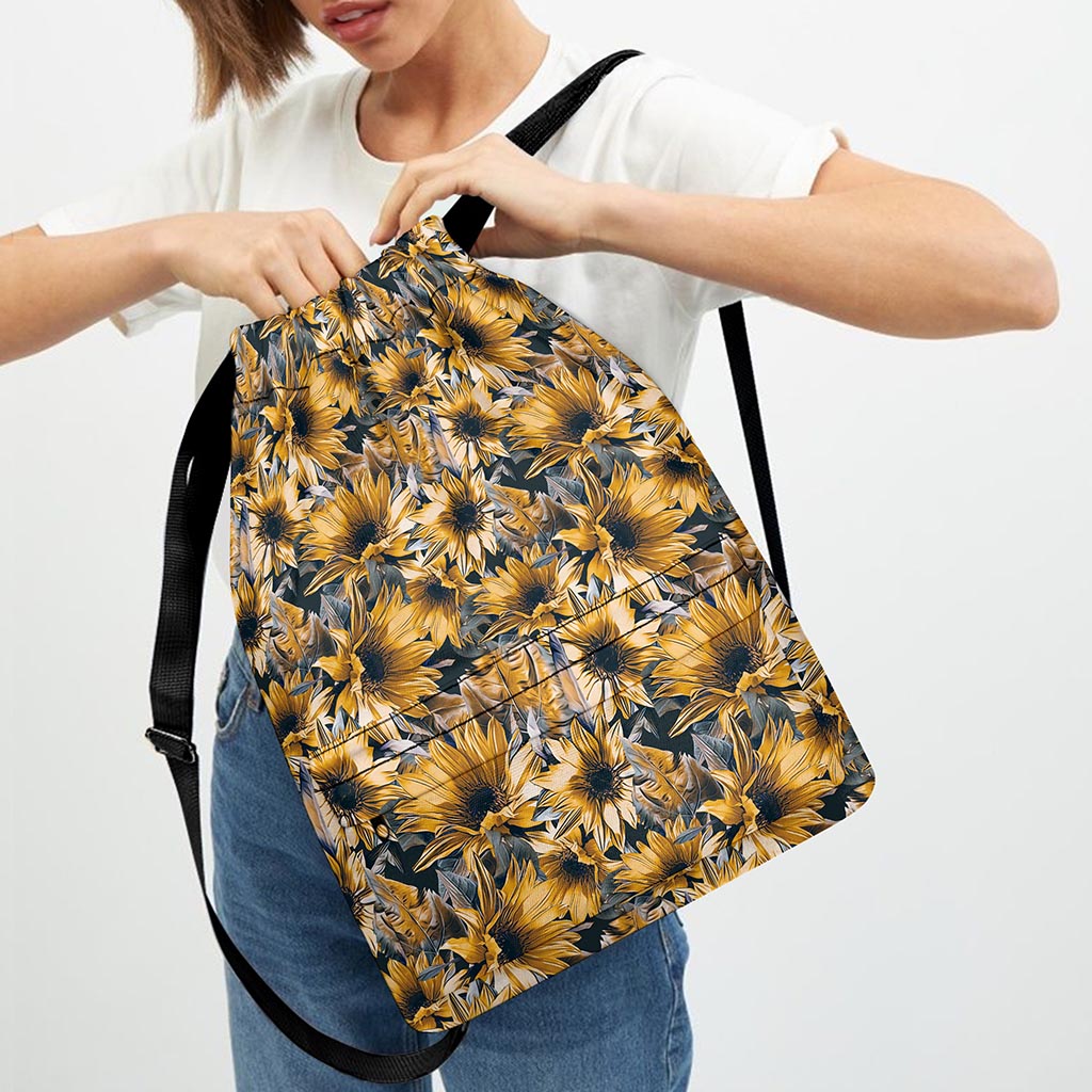 Vintage Sunflower Pattern Print Drawstring Backpack