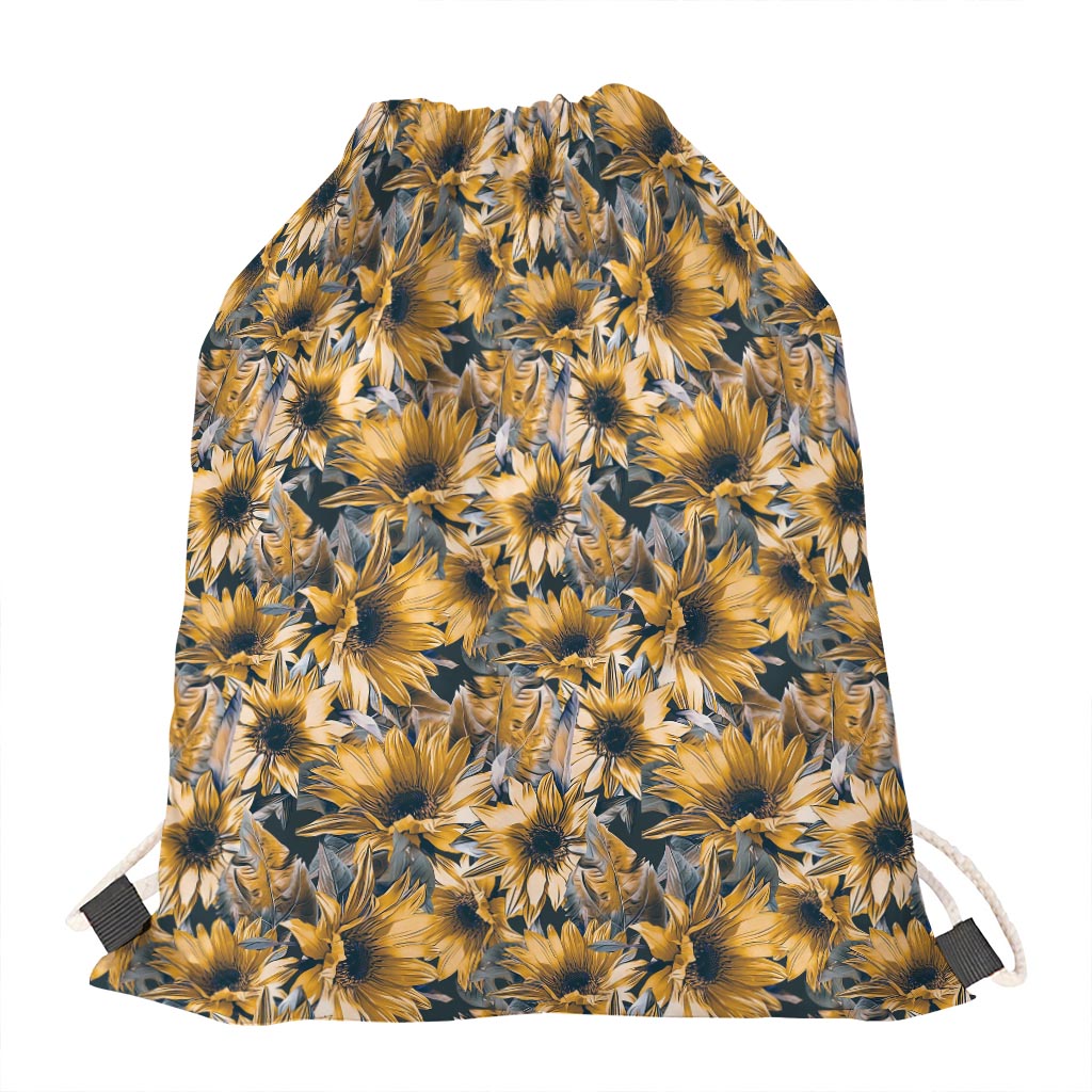 Vintage Sunflower Pattern Print Drawstring Bag