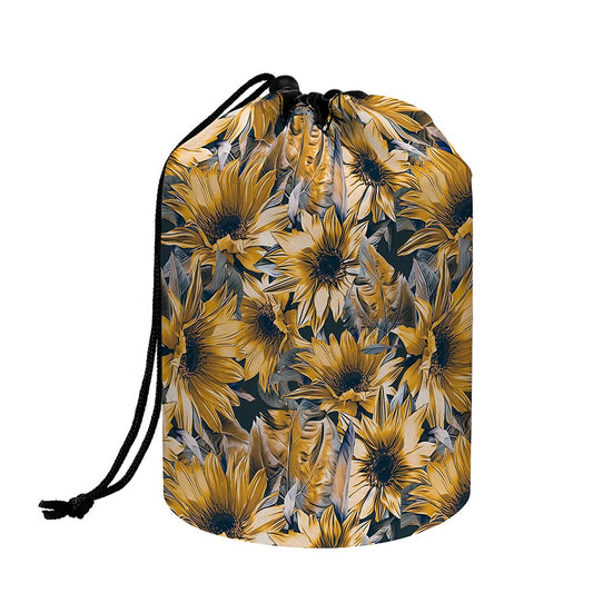 Vintage Sunflower Pattern Print Drawstring Makeup Bag