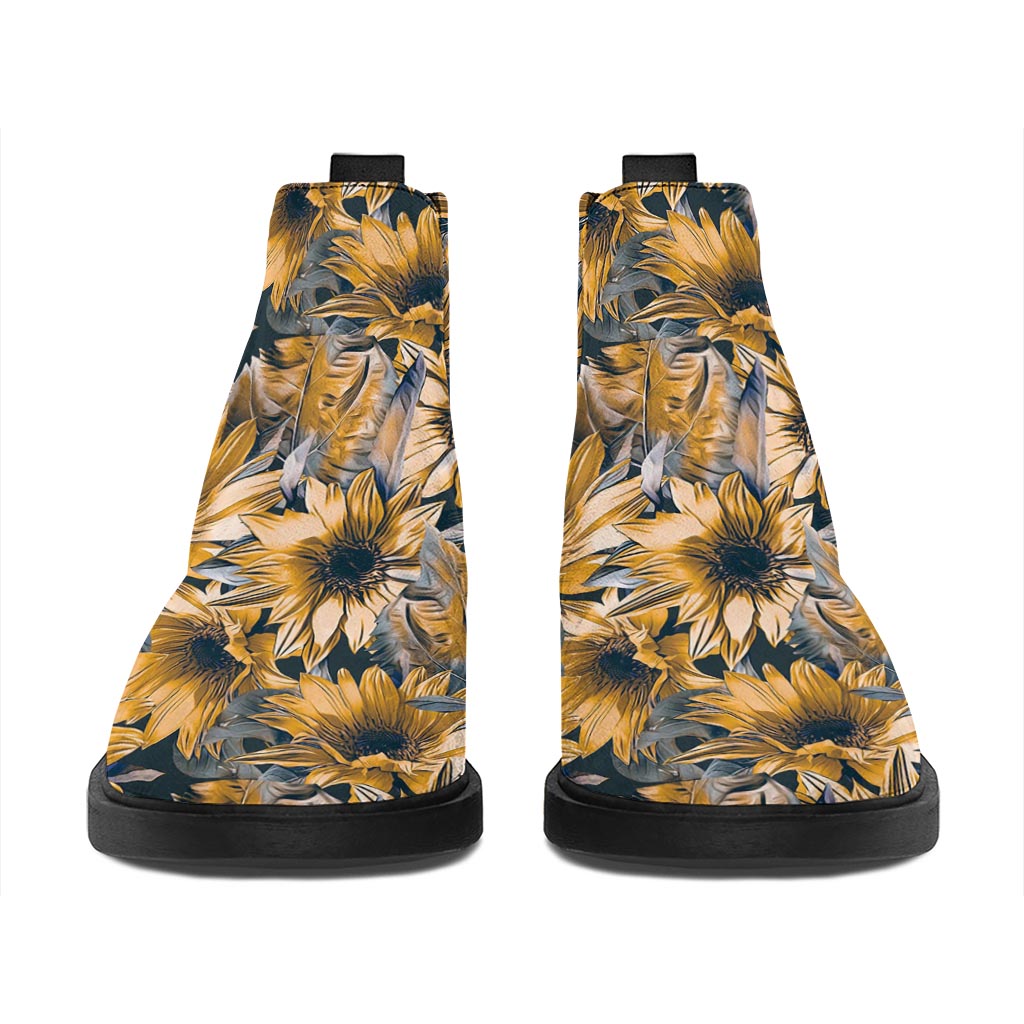 Vintage Sunflower Pattern Print Flat Ankle Boots