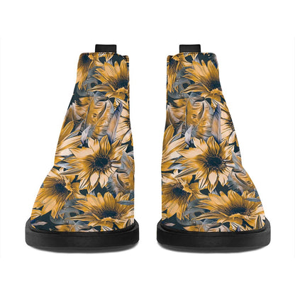 Vintage Sunflower Pattern Print Flat Ankle Boots