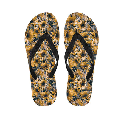 Vintage Sunflower Pattern Print Flip Flops