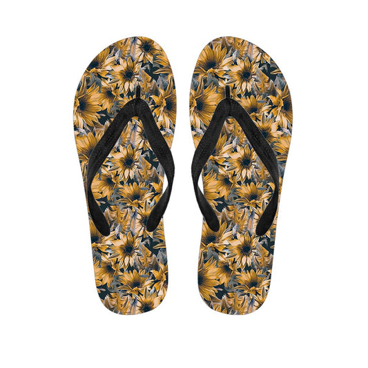 Vintage Sunflower Pattern Print Flip Flops