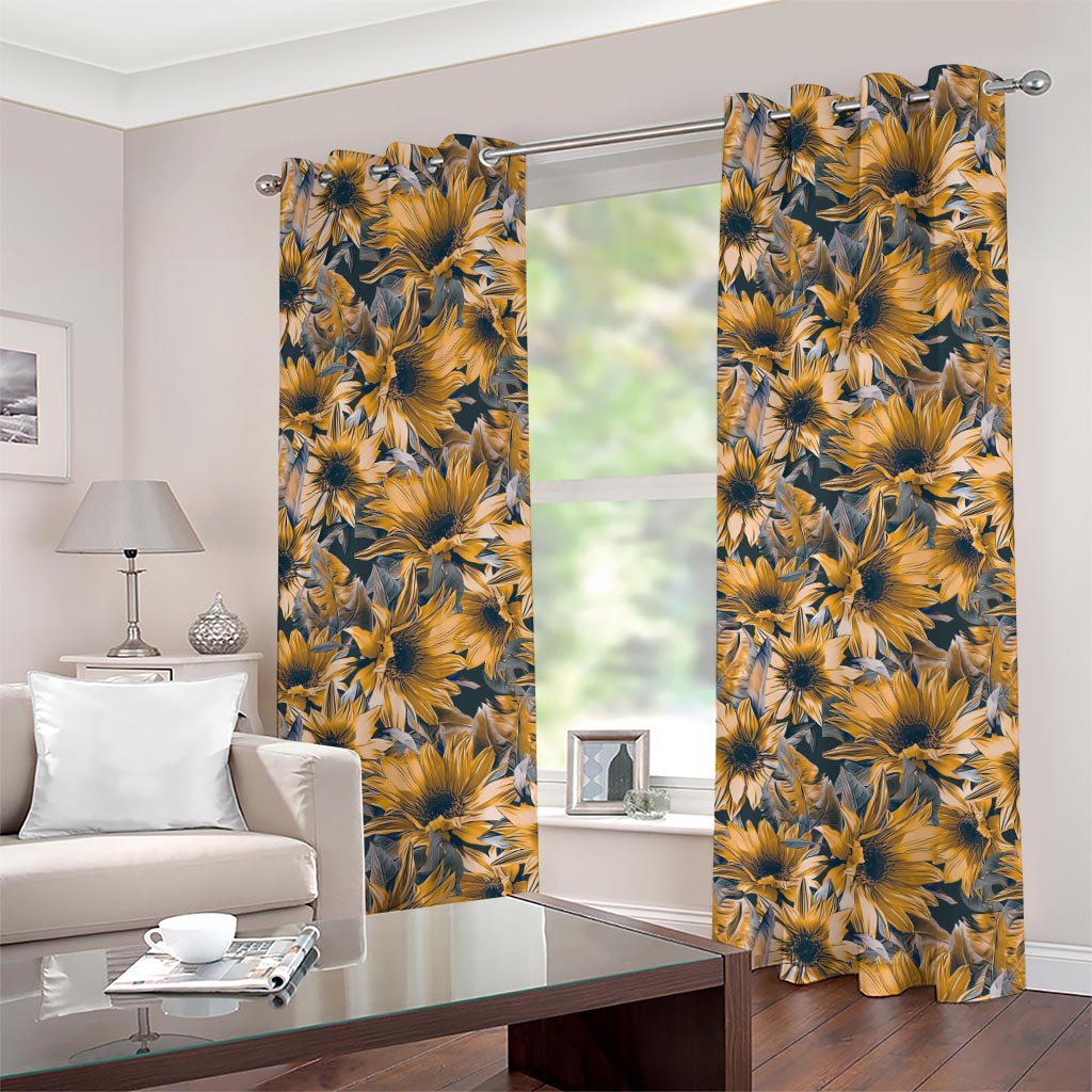 Vintage Sunflower Pattern Print Grommet Curtains