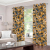 Vintage Sunflower Pattern Print Grommet Curtains